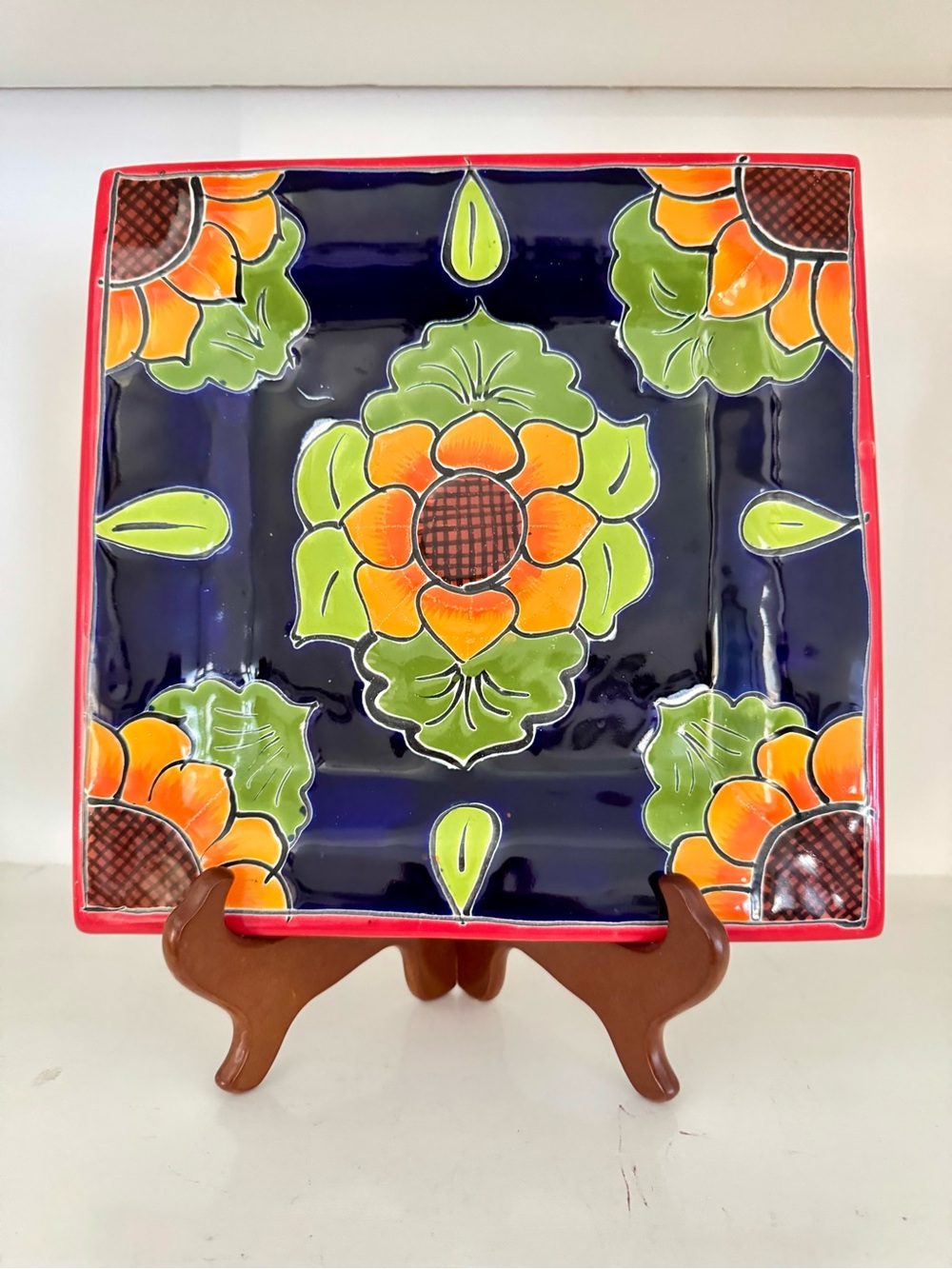 Authentic Hand-Painted Mexican Talavera Square Plate / Wall Platter